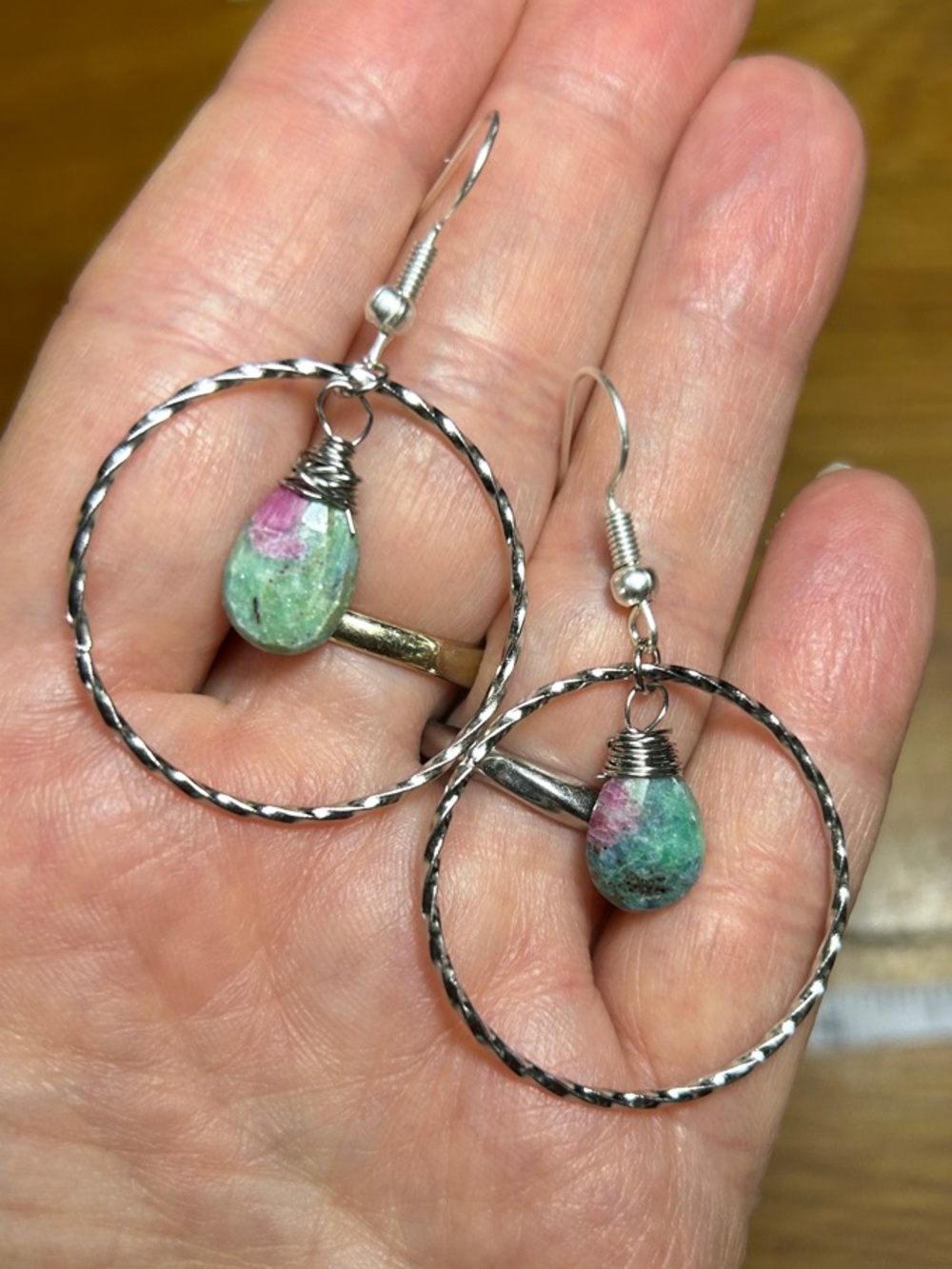 3/$25 Ruby Zoisite Stone Hoop Earrings